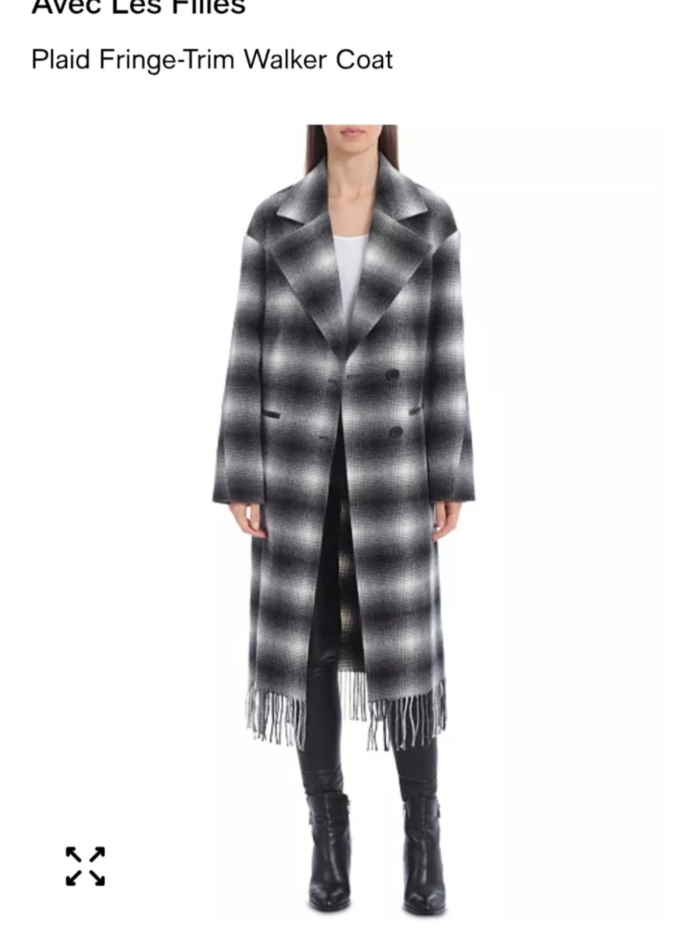 Avec Les Files Plaid Fringe Trim Walker Coat XL